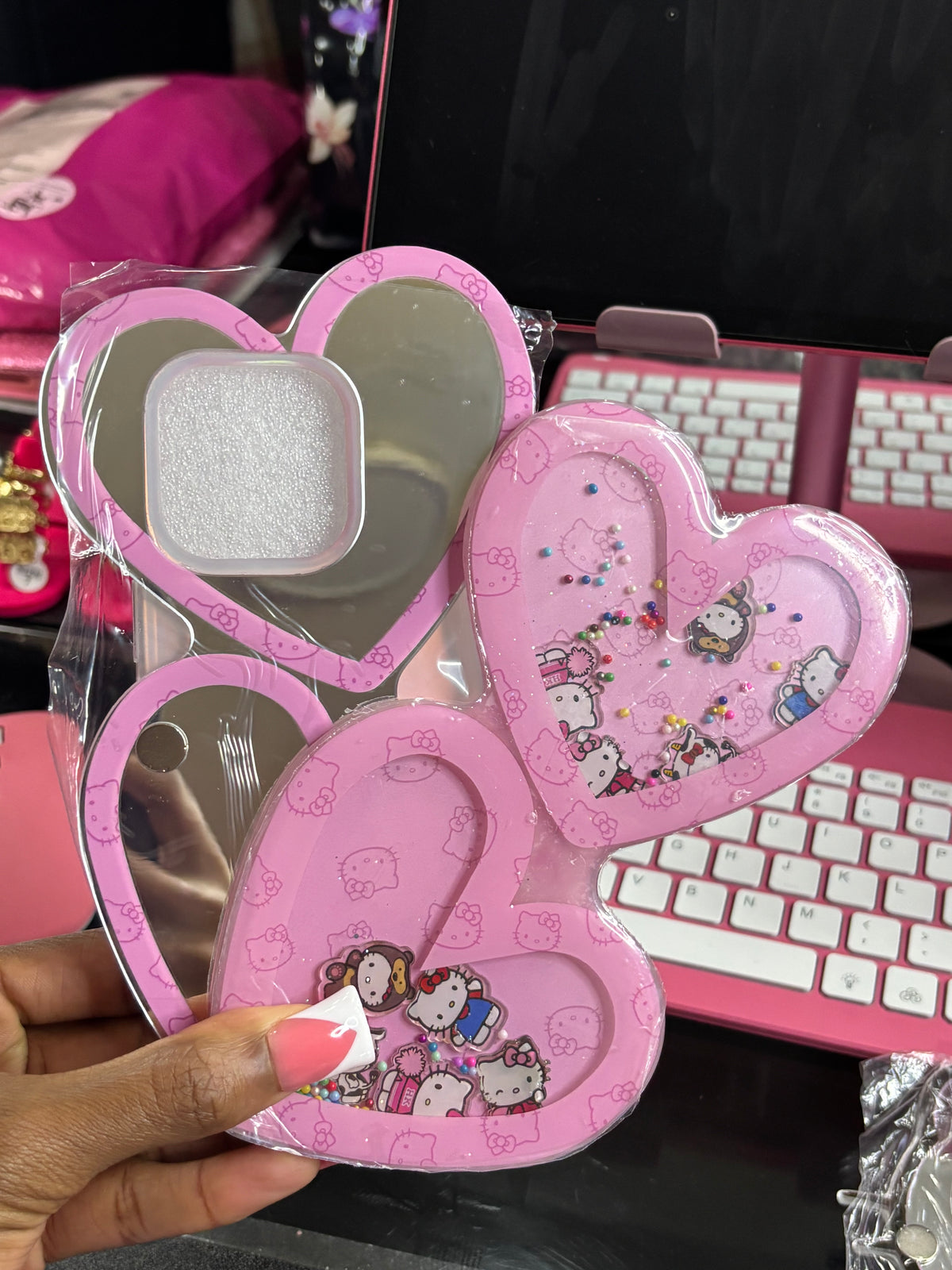Double Heart Hello Kitty Mirror Case
